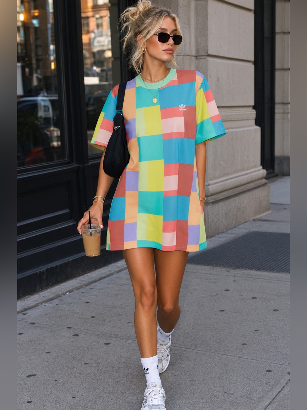 NWT Adidas Originals Coloful Summer Surf Geometric Oversized Tshirt Dress Sz S